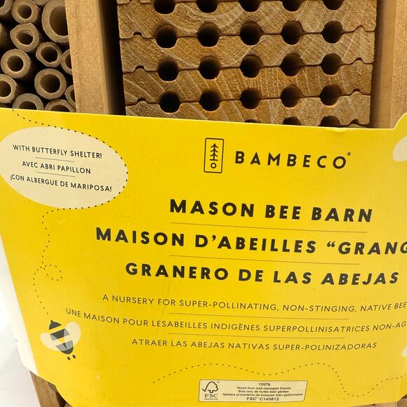 Mason Bee Barn House Butterfly Shelter 14.5” Native Pollinator Garden Wood Cabin - Picture 7 of 11